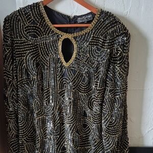 Vintage Black and Gold Beaded Top